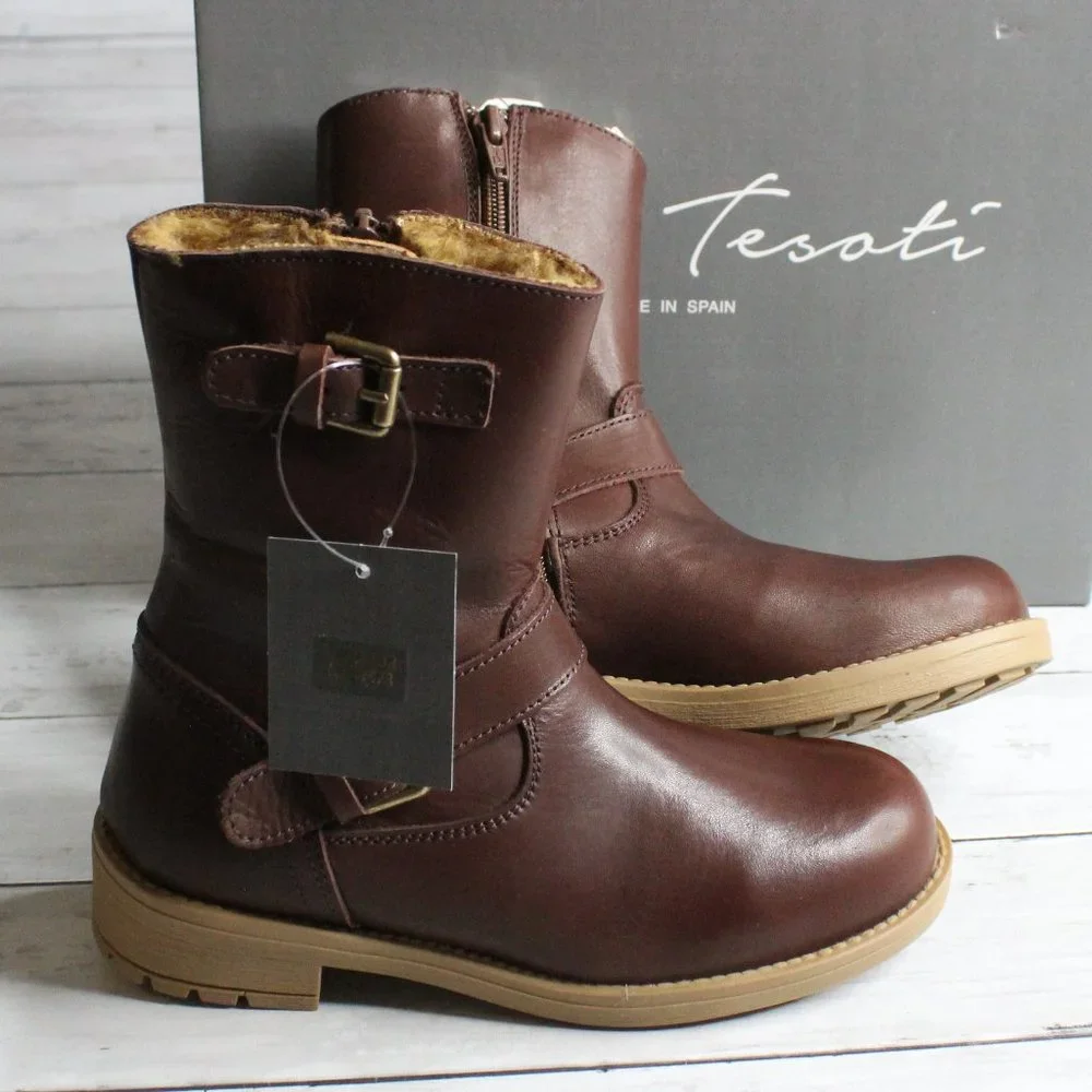 Enzo Tesoti Spain Girl's Youth Size 2 Brown Leather Buckle Dress Boots